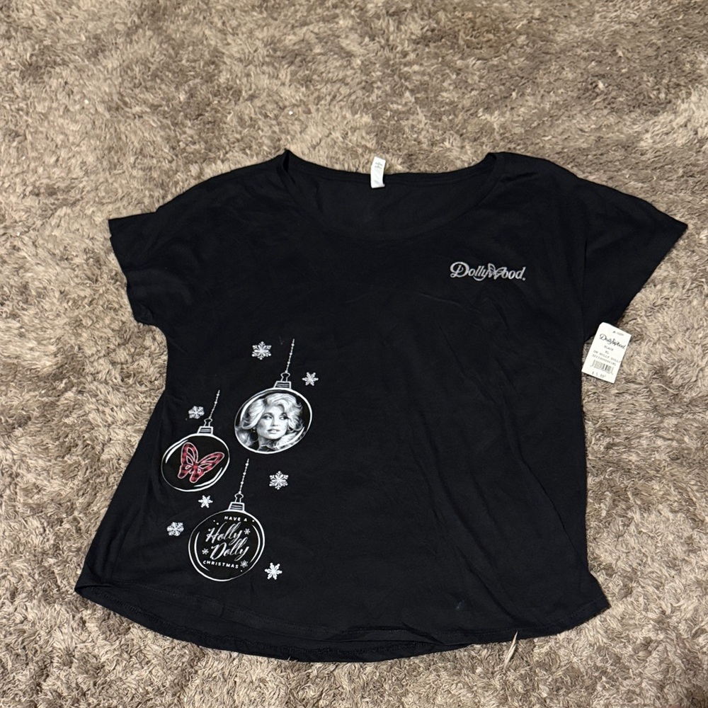 Black Dollywood Holiday Graphic T-Shirt SS XL NWT